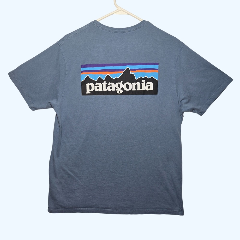 Patagonia P-6 Logo Organic Cotton T-Shirt Pigeon Blue STY38535 Mens Medium